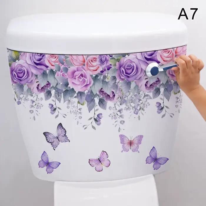 Autocollant Mural plante verte fraîche et fleur, Art auto-adhésif pour salle de bain et salon, décor
