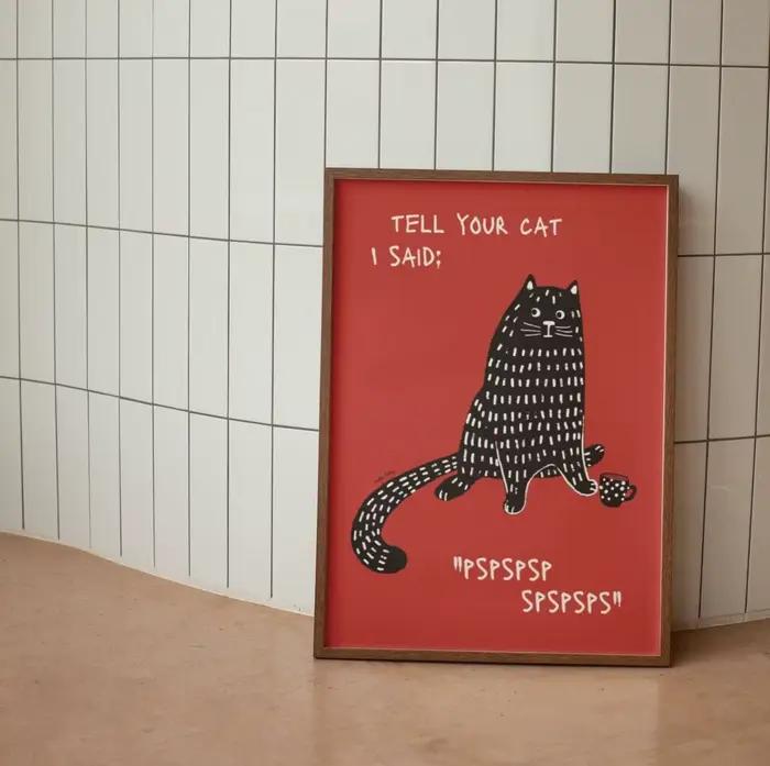 Affiche murale moderne Pop chat noir imprimé Animal drôle, Illustration de chaton mignon avec citati