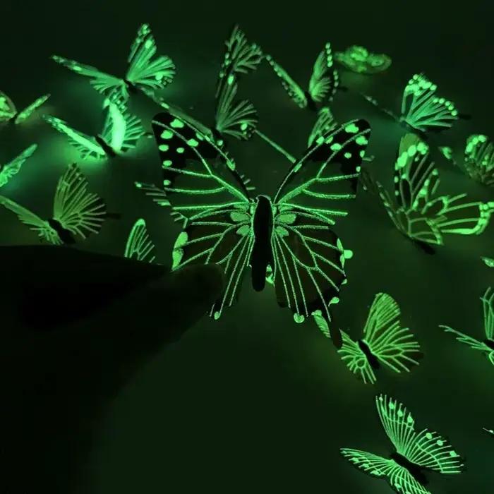 Autocollants muraux papillons lumineux 3D, papillons colorés brillants, papier peint pour chambre à