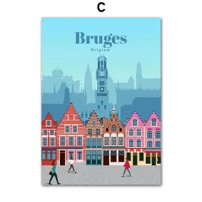 Toile murale de ville de belgique française, Paris, bruxelles, peinture sur toile, affiches et impri