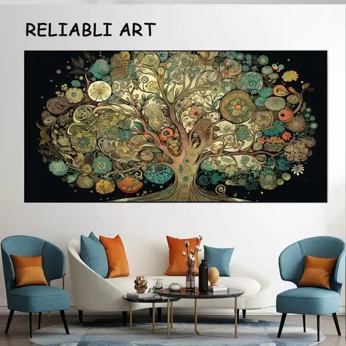 Affiche colorée de paysage d'arbre de fleur abstraite, impressions, peinture sur toile, art mural po