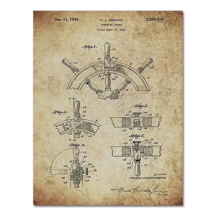 Peinture sur toile d'art mural nautique, impression de brevet de voilier, affiche vintage, cadeaux d