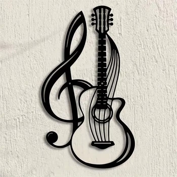 1 morceau d'art mural en fer avec symboles musicaux et guitare, adapté à une utilisation intérieure