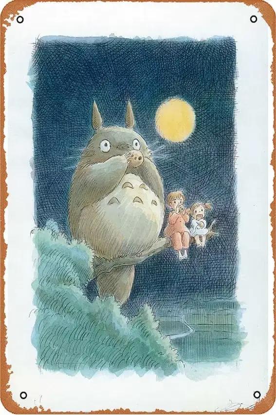 Totoro (Mon Voisin) Affiche Murale pour la Maison, Décoration Rétro en Métal, 18/Panneau, 8x12 Pouce