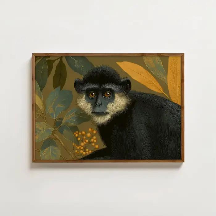 Impression artistique de singe botanique, Art de la forêt tropicale, Peinture de singe vintage, Impr