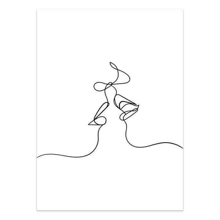 Toile d'art mural de ligne de Couple noir et blanc, peinture au trait, dessin à la main, affiches et