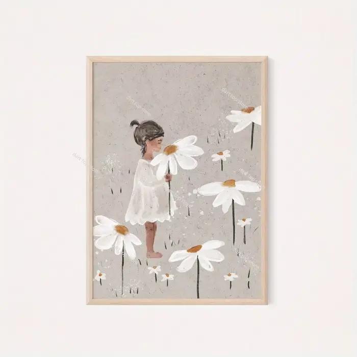 Affiche murale décorative bohème avec impression florale, art floral printemps/été, décoration pour