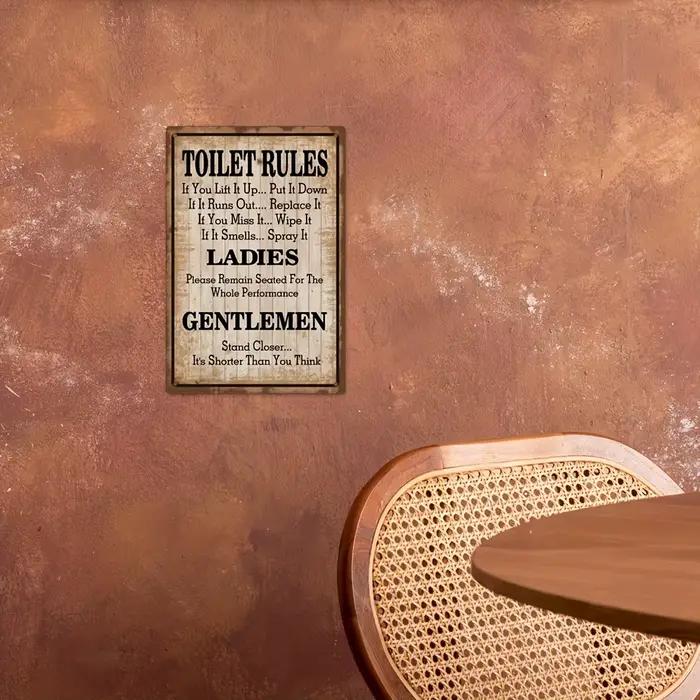 Putuo Decor-Plaque décorative vintage en métal, règles des toilettes, affiche murale en fer, peintur