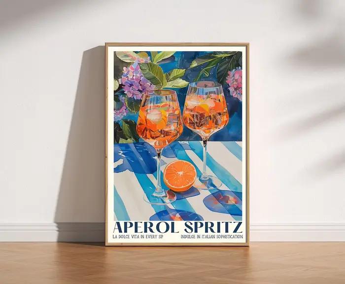 AZNM Impression Aperol Spritz, Impression de cocktail de voyage italien rétro, Affiche de cuisine, A