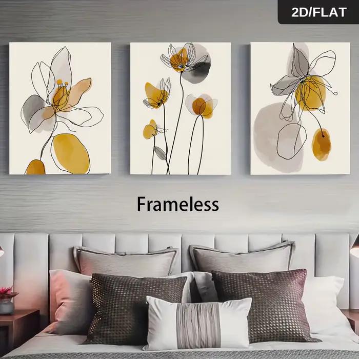 1 ensemble de peintures décoratives modernes et minimalistes, triptyque floral linéaire, pour la déc