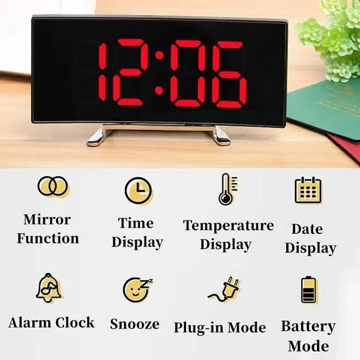 Miroir réveil numérique température Date 2 niveaux de réglage de la luminosité Snooze horloge de Tab