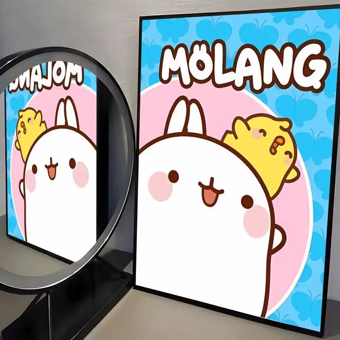 Affiche d'anime M-Molang mignonne, autocollante, en papier imperméable, décoration murale pour café