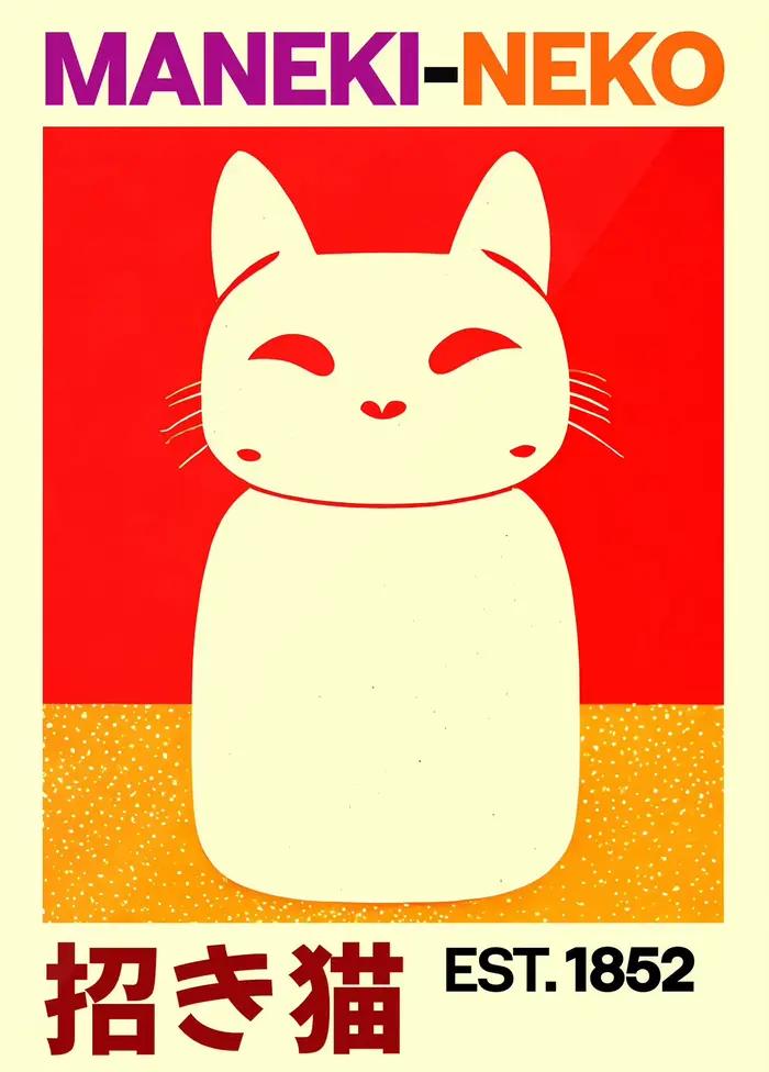 Affiche d'exposition de chats manga et anime japonais, impression moderne de chat tigré orange amusa