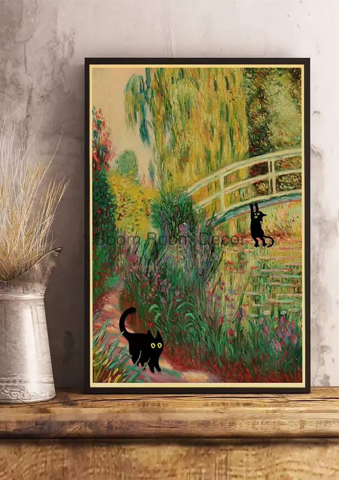 Affiche numérique de chats mignons en papier kraft, impressions de peinture de chambre de dessin ani