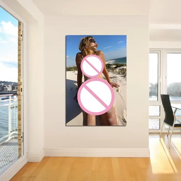 Peinture sur toile d'une belle femme prenant le bain au soleil, affiche et impression d'art, accesso