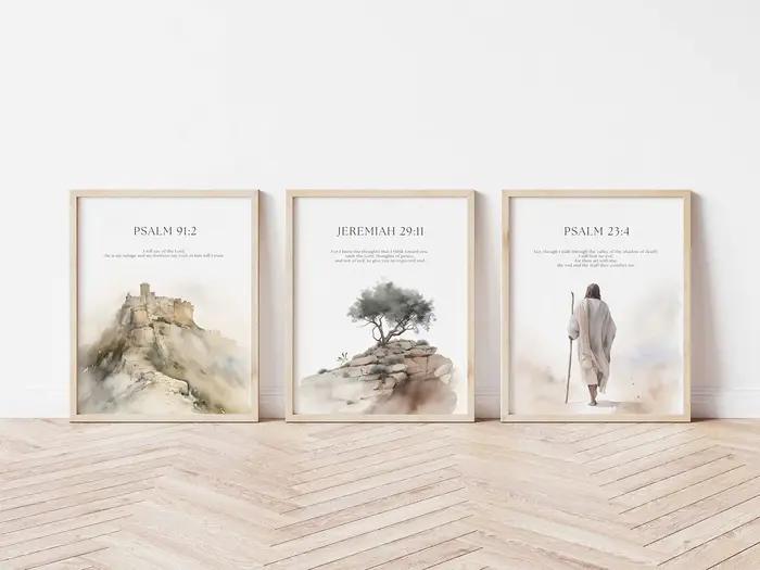 Peintures décoratives pour la chambre des enfants chrétiens, textes bibliques, couleurs neutres, aff