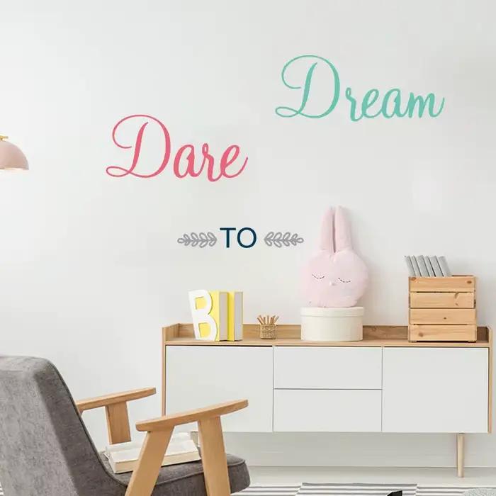 Autocollant Mural Dare To Dream, proverbes anglaises colorées, décoration murale pour chambre à couc