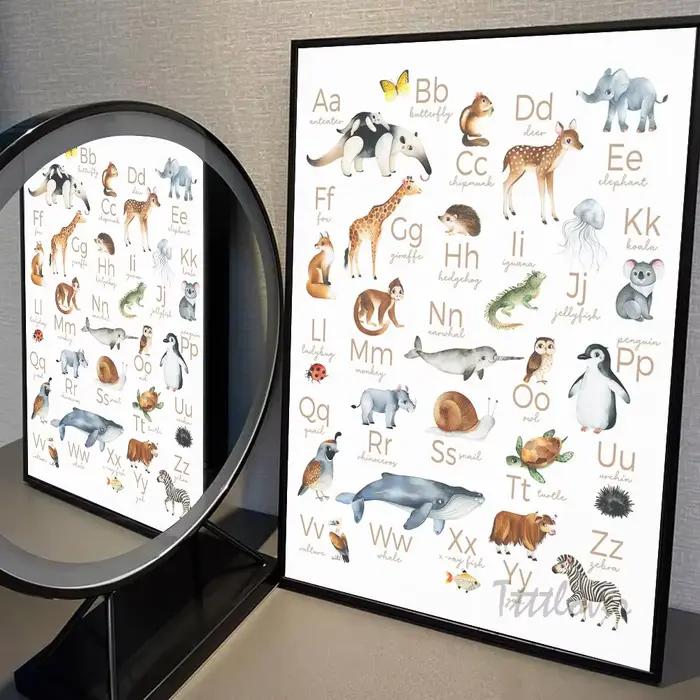 Affiche Auto-Adhésive en Papier Imperméable pour Salle de Jeux, Décor Mural pour Pépinière, Alphabet