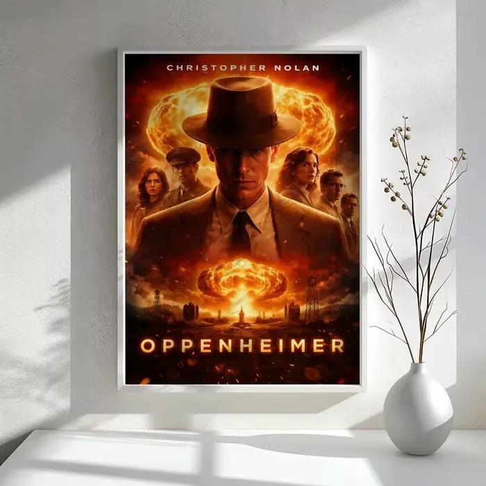 Affiche du film biographique O-Oppenheimer, décoration murale polyvalente HD imperméable, auto-adhés