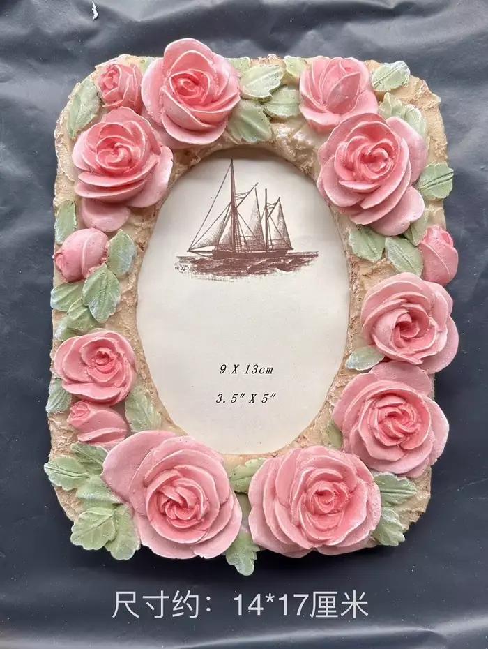 Cadre photo rose pour décoration de la maison, bibliothèque de bureau en résine artisanat