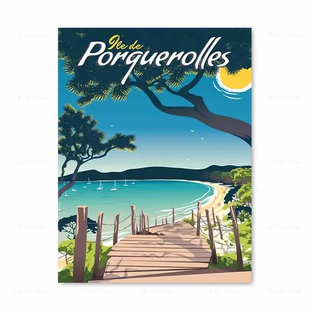 Affiche de voyage de paysage de plage de Provence de Riviera française, peinture sur toile, Art mura
