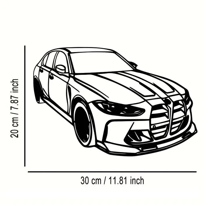 Décoration murale en métal de voiture de luxe moderne - Design élégant en fer noir avec accents roug