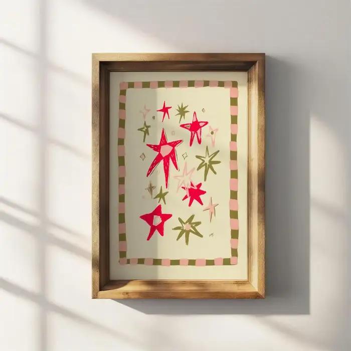Impression murale encadrée fantaisie motif étoile éclatante - Art moderne du milieu du siècle ludiqu