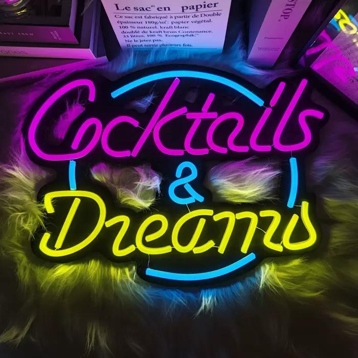 Enseigne néon « Cocktails & Rêves » pour chambre, bar à cocktails, hôtel, fête, club, bureau, décora