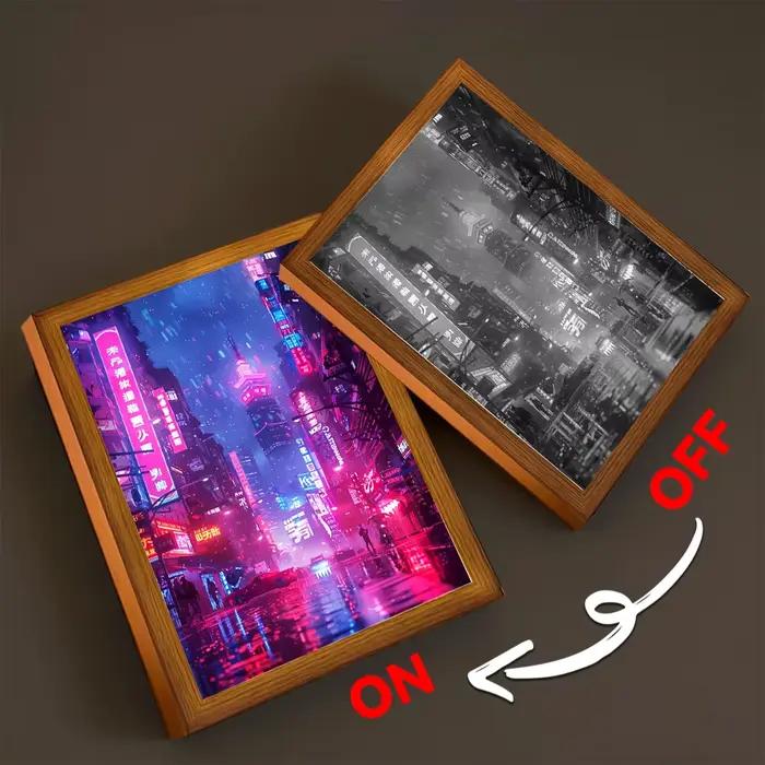 Asian Tokyo and Eastern Cities Pretty Cityscape Painting Photo Frame LED Bedside Light for Home Offi