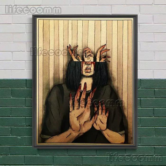 Toile d'art mural abstrait avec visage craquelé et effrayant, peinture sur toile Vintage, Portrait d