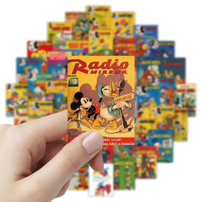 10/50 pièces Autocollants de dessin animé Style affiche Disney rétro, Mickey Mouse et Donald Duck,