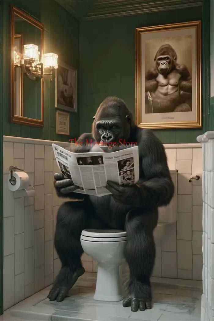 Gorille dans le bain moussant Boho Jungle salle de bain gorille assis sur les toilettes Humor Art af