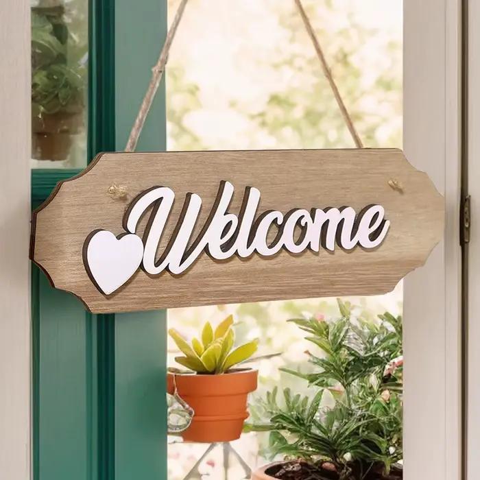 1 pièce, plaque de bienvenue en bois légère avec inscription anglaise 'Welcome', décoration murale i
