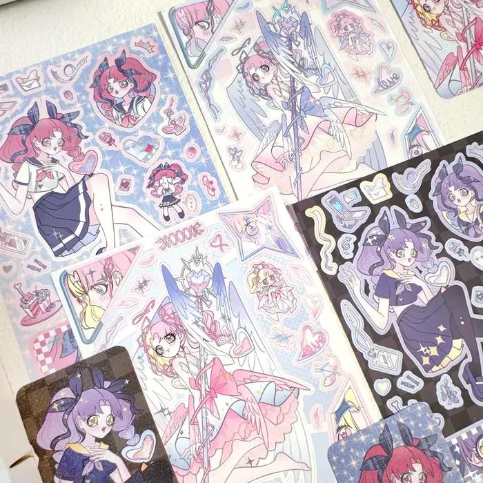 Autocollants décoratifs en papier de la série Fantasy de l'ange, jolis autocollants rétro mignons, 3