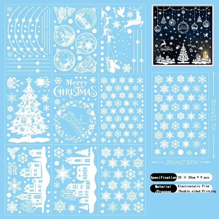 Autocollants de fenêtre de Noël électrostatiques, flocon de neige blanc, autocollant mural de renne,