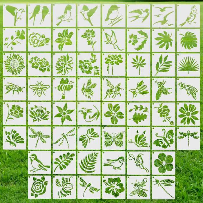 Ensemble de 60 pièces de modèles de peinture de plantes pour carte sur toile, pochoirs de dessin en