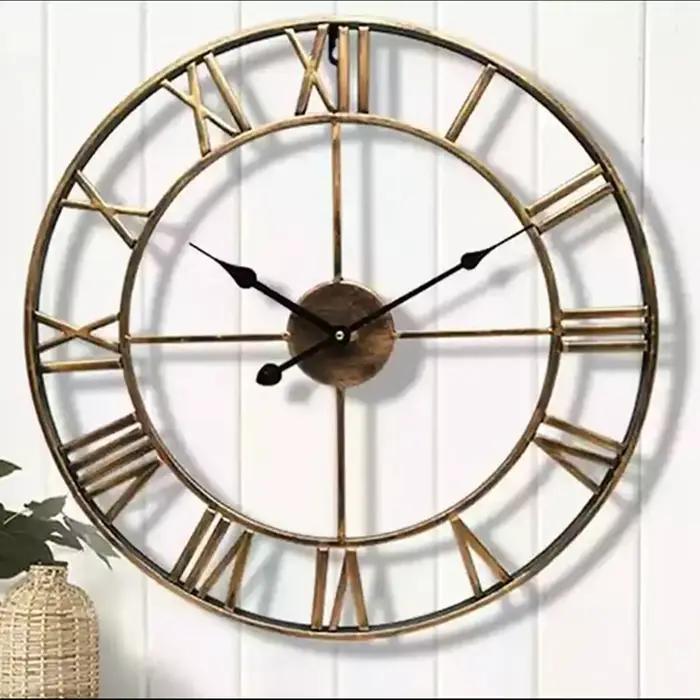 Grandes horloges murales 3D modernes, chiffres romains, rétro, rondes, en métal, fer, précis, silenc