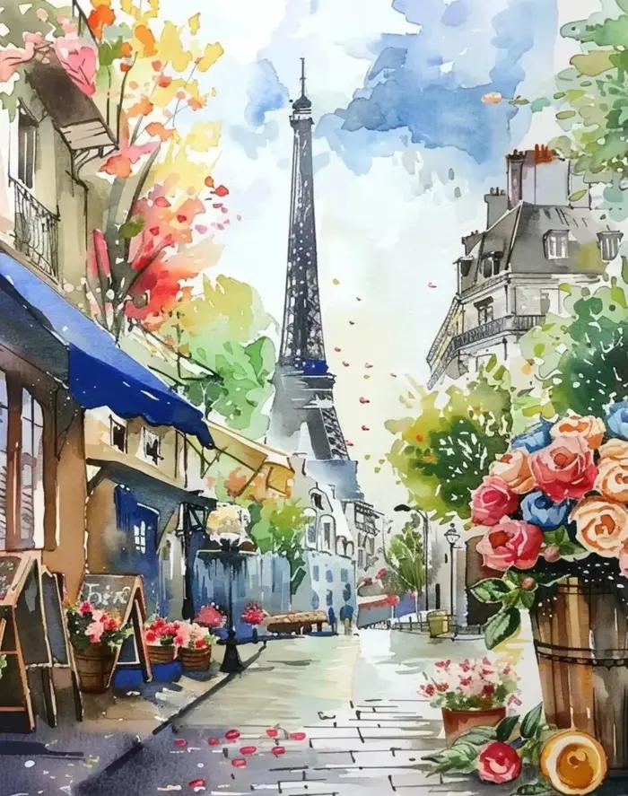 Affiches d'art aquarelle, fontaine de paysage urbain, France, Paris, imprimés sur toile, peintures m