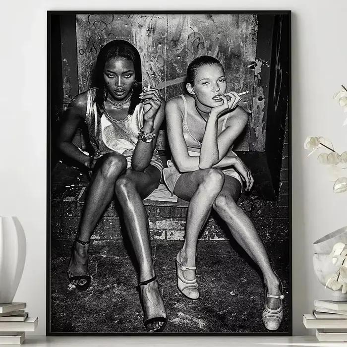 Vintage Sexy Smile Model Kate Moss Poster, Smoking Canvas Painting, Print Wall Art, Feminist Fashion