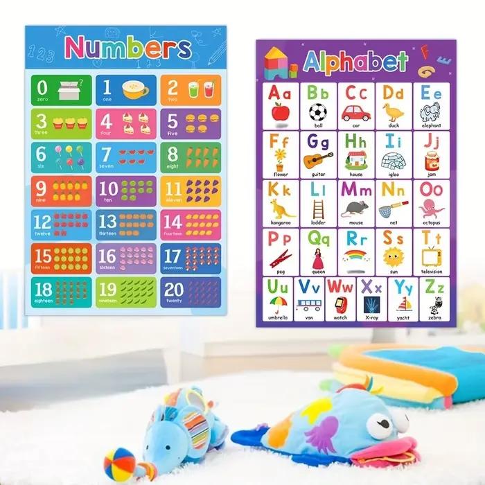 Affiche avec lettres et chiffres ABC de 1 à 20, adaptée à l'apprentissage des enfants en classe et à