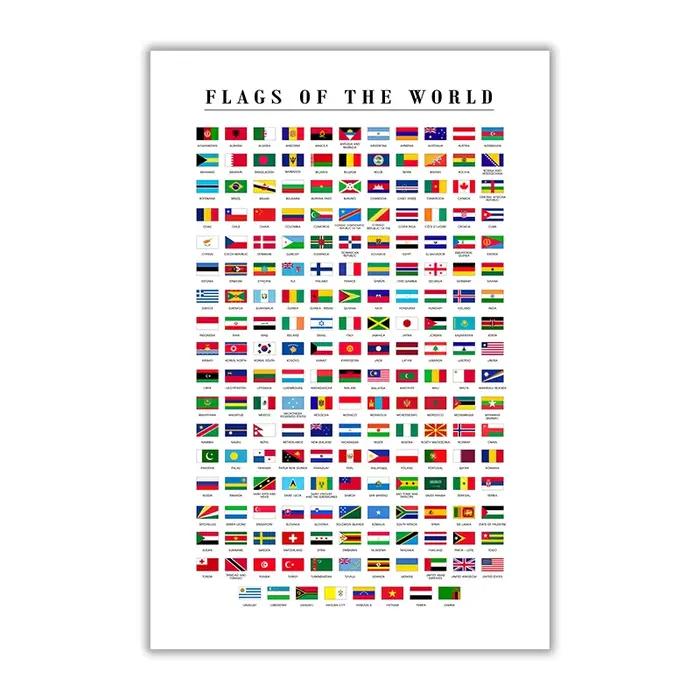Affiche en toile avec drapeaux du monde, Art mural, bibliothèques, salles de classe, chambre à couch