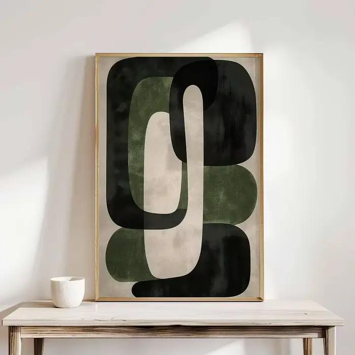 Art mural vert, art moderne vert, impression d'art abstrait, art mural vert et noir, art contemporai