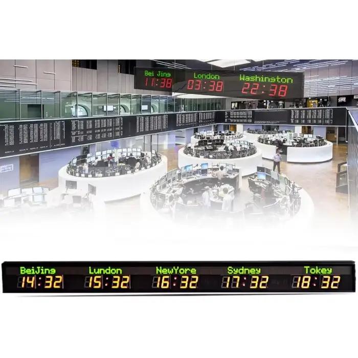 Horloge numérique multi-fuseaux horaires pour bureaux et hôtels, affichage LED pour 3/4/5/6 villes,