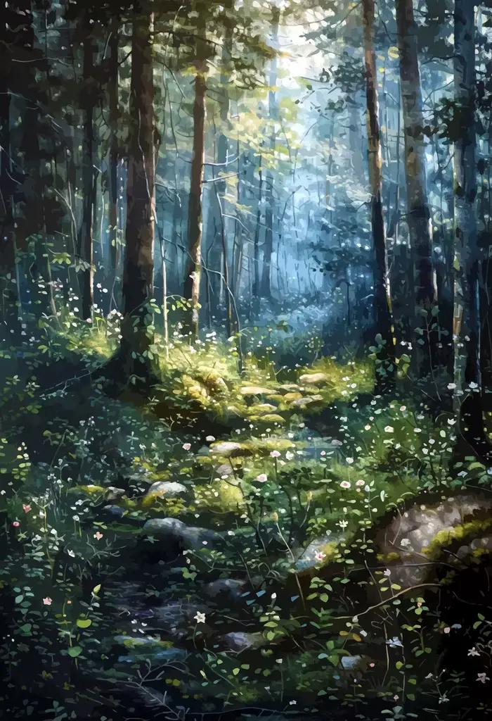 Peinture à l'huile Vintage montagnes rivières forêt fleurs et paysage affiche toile Art imprime mais