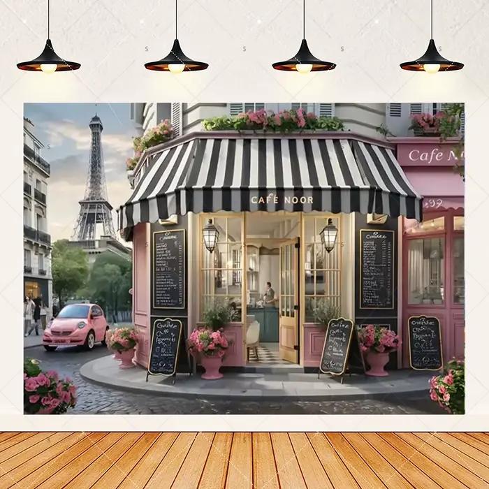 Bannière de fond de Buffet de boutique de café de Paris, photographie de Style parisien Fournitu