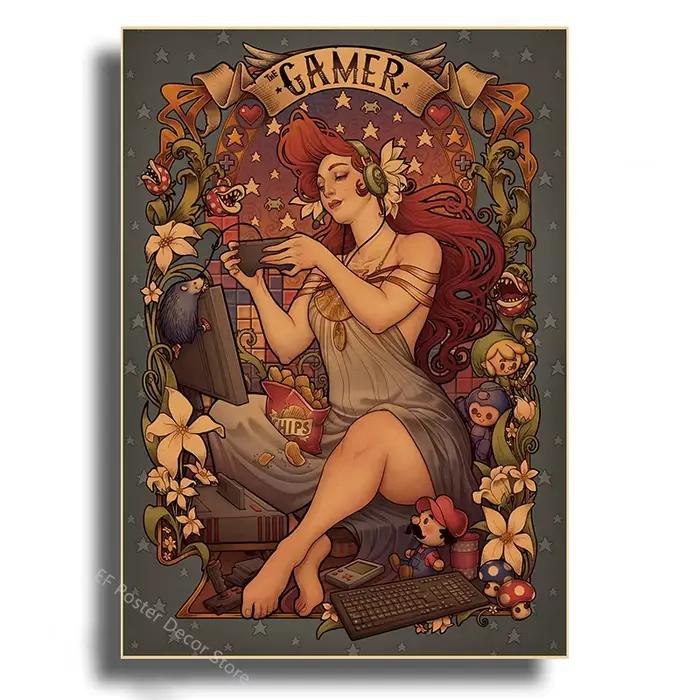 Affiches Vintage pour fille et femme, affiche d'art Nouveau, décor de Bar, salle de maison, peinture