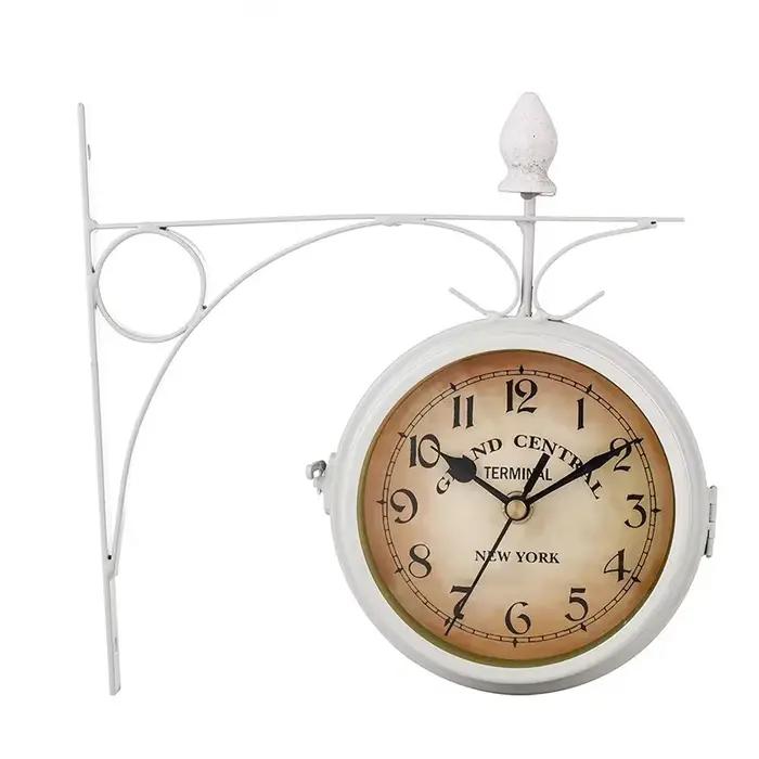 Horloge murale étanche double face pour station de train, fer forgé rétro, horloge murale en métal,