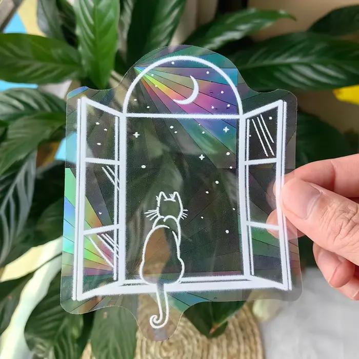 PVC 3D arc-en-ciel capteur de soleil autocollants muraux chat ours vaisseau spatial planète capteur
