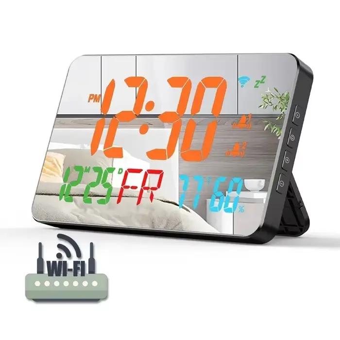 LED horloge murale numérique WIFI temps synchronisé température humidité Date illimité Snooze horlog