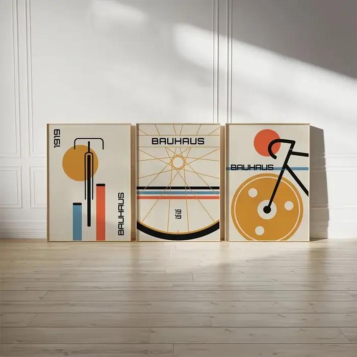 Affiches en toile de vélo Bauhaus, imprimés d'art muraux de vélo Bauhaus modernes du milieu du siècl